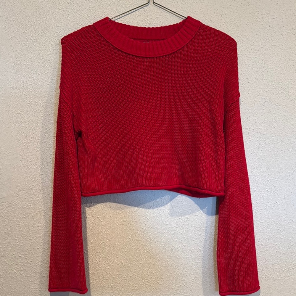 Wild Fable Red Cropped Sweater with Flared Sleeves